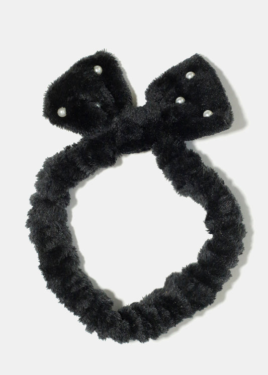 Small Bow & Pearls Spa Headband