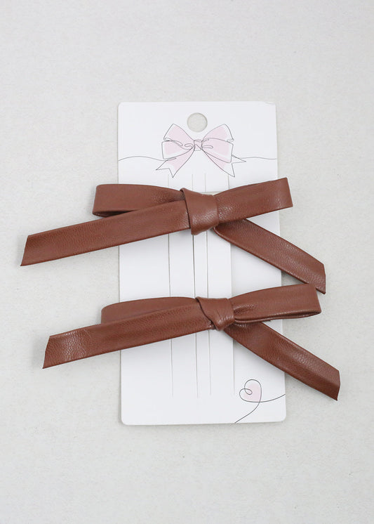 2 PC Chic Faux Leather Bow Hairclip