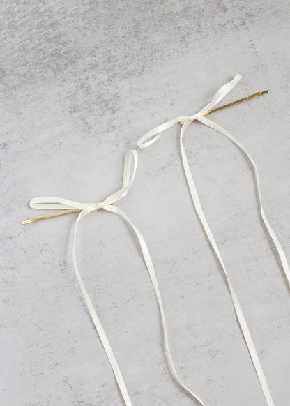Cute 2 PC Thin Hair Bow Pins