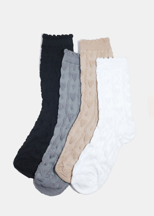 Miss A Knitted Heart Crew Length Premium Socks