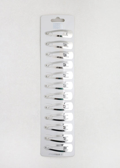 12 PCS Silver Snap Hair Clips