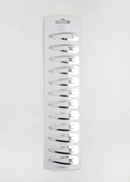 12 PCS Silver Snap Hair Clips