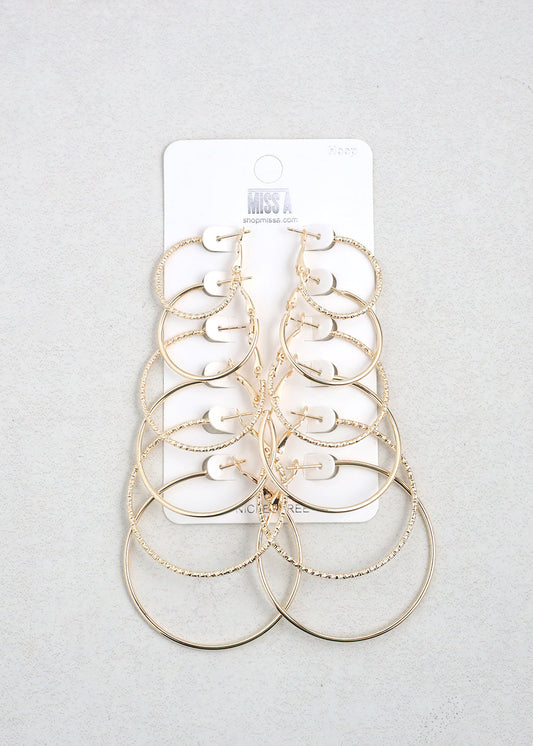 6 Pair Hoop Earring Set