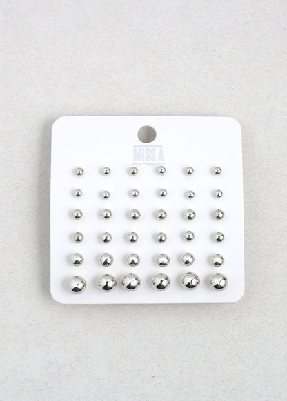Ball Stud Earring Set - 18 Pairs