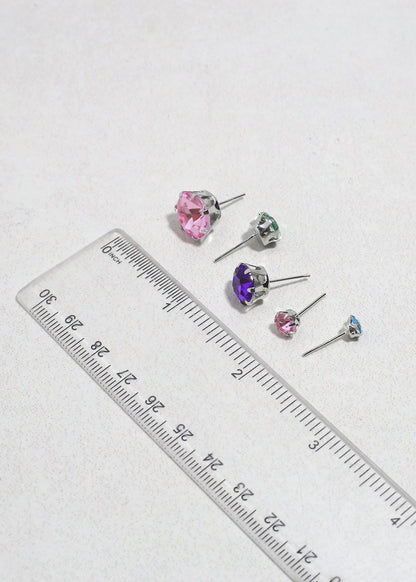 Multi-Color Rhinestone Stud Earring Pack - Gold
