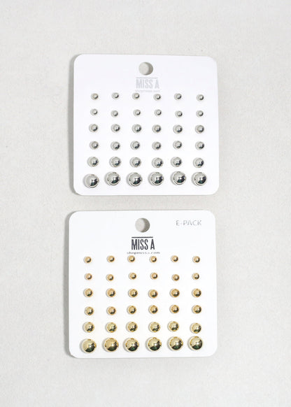 Ball Stud Earring Set - 18 Pairs