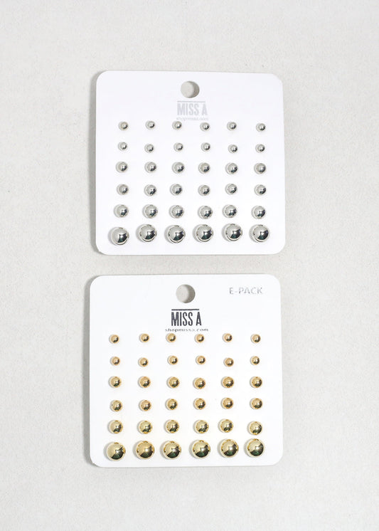Ball Stud Earring Set - 18 Pairs