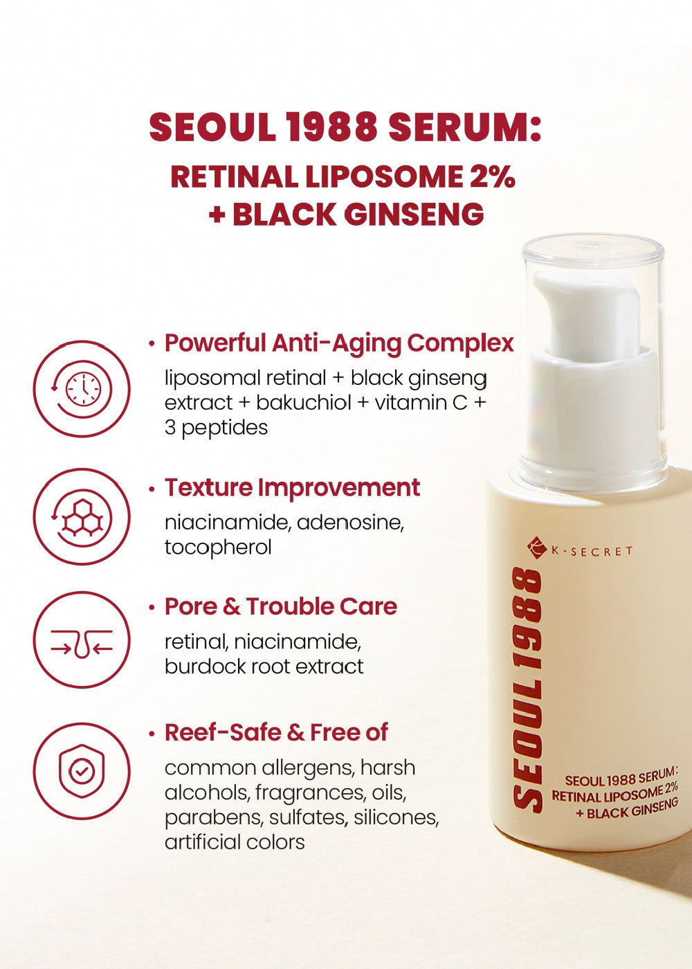 K-Secret Seoul 1988 Serum: Retinal Liposome 2% + Black Ginseng 30ml