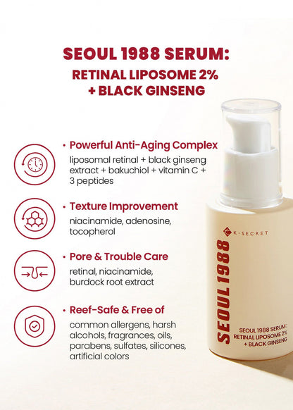 K-Secret Seoul 1988 Serum: Retinal Liposome 2% + Black Ginseng 30ml