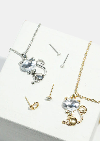 Sparkly Cat Necklace and Earring Set