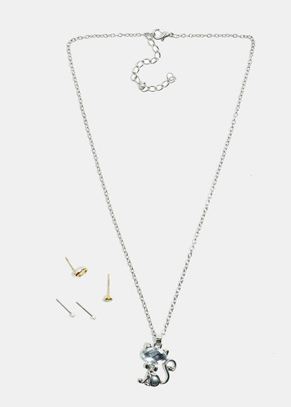 Sparkly Cat Necklace and Earring Set