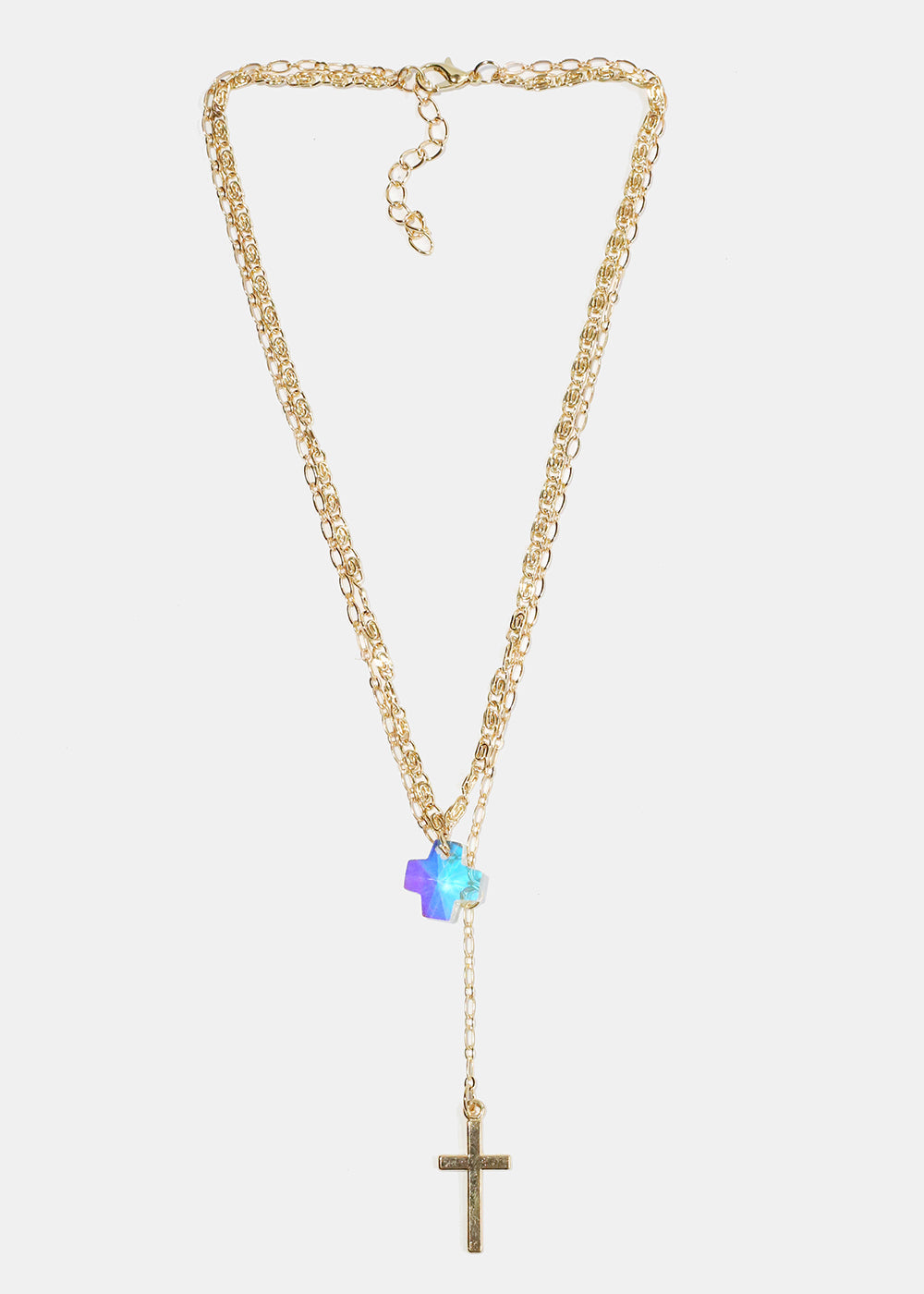 Cross and Gem Layered Necklace