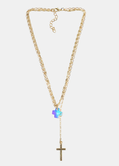 Cross and Gem Layered Necklace