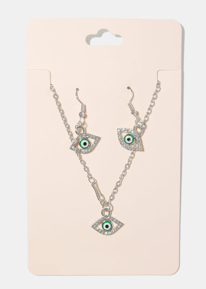 Evil Eye Necklace & Earring Set