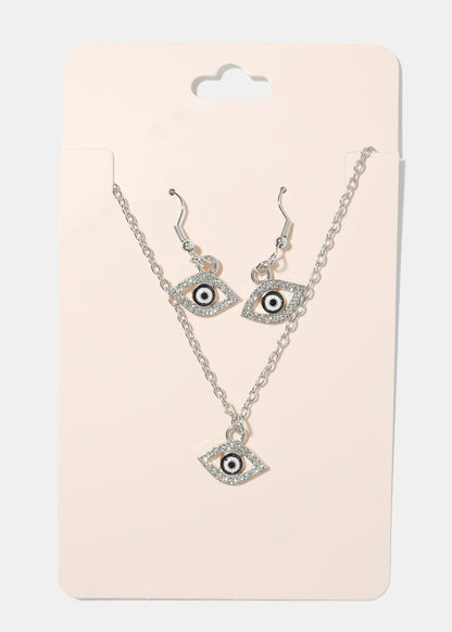 Evil Eye Necklace & Earring Set