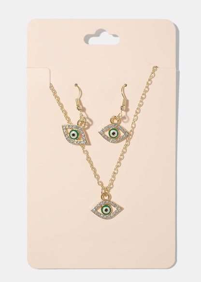 Evil Eye Necklace & Earring Set