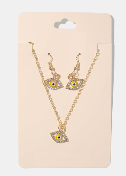 Evil Eye Necklace & Earring Set