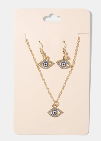 Evil Eye Necklace & Earring Set