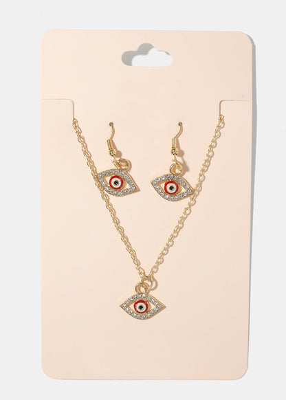 Evil Eye Necklace & Earring Set