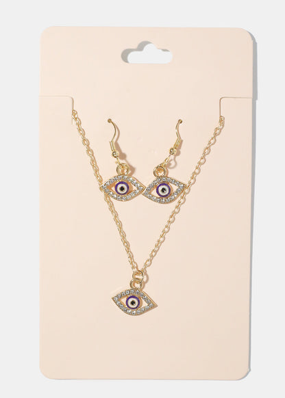 Evil Eye Necklace & Earring Set