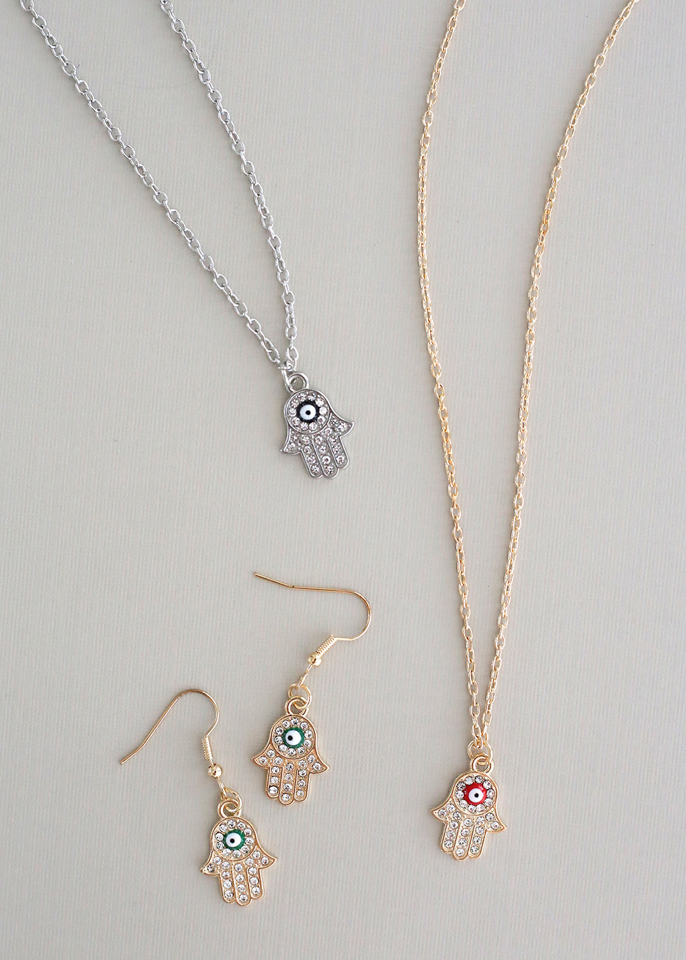 Hamsa Hand Necklace & Earring Set