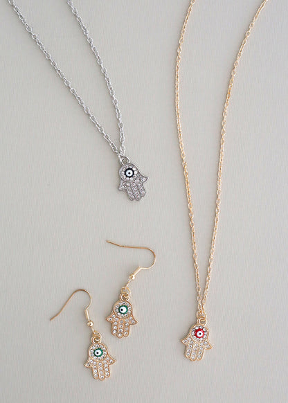 Hamsa Hand Necklace & Earring Set