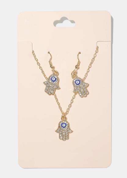 Hamsa Hand Necklace & Earring Set