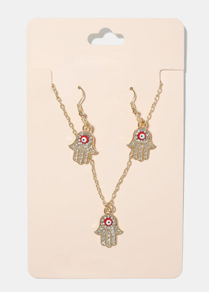 Hamsa Hand Necklace & Earring Set