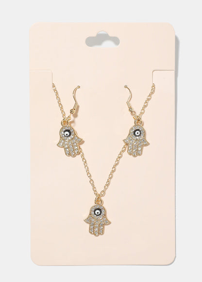 Hamsa Hand Necklace & Earring Set
