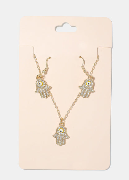 Hamsa Hand Necklace & Earring Set