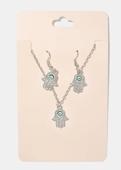 Hamsa Hand Necklace & Earring Set