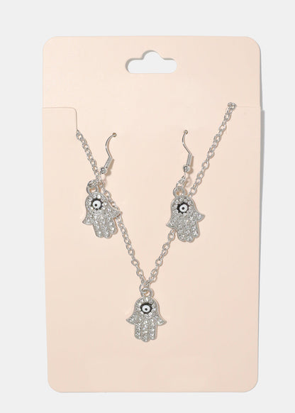 Hamsa Hand Necklace & Earring Set