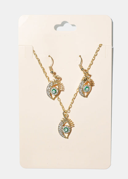 Evil Eye Necklace & Earring Set