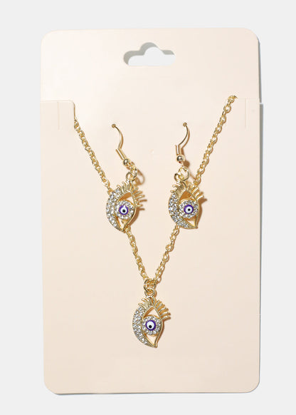 Evil Eye Necklace & Earring Set