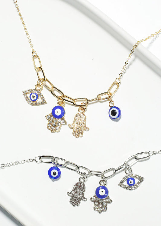 Hamsa Hand & Evil Eye Necklace
