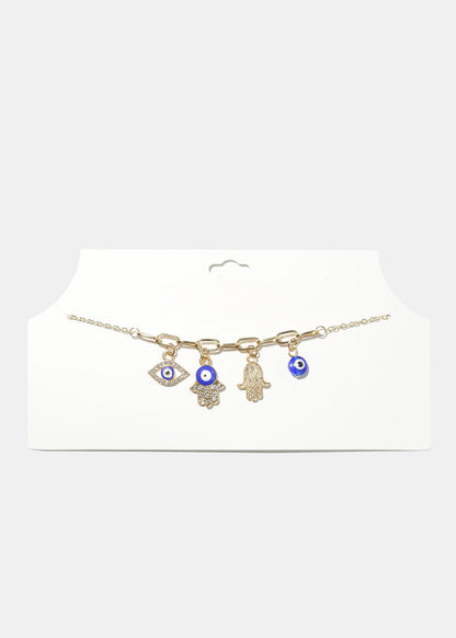 Hamsa Hand & Evil Eye Necklace