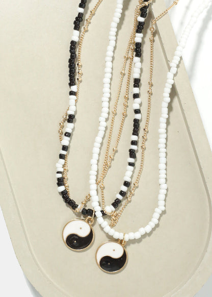 2 Layered Yin Yang Beaded Necklace