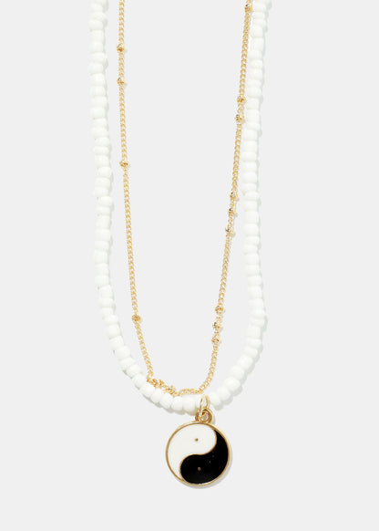 2 Layered Yin Yang Beaded Necklace