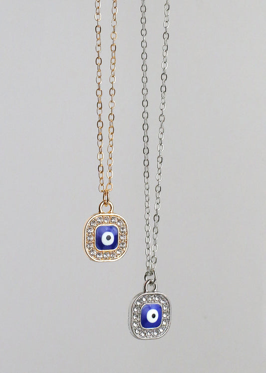 Square Evil Eye Charm Necklace