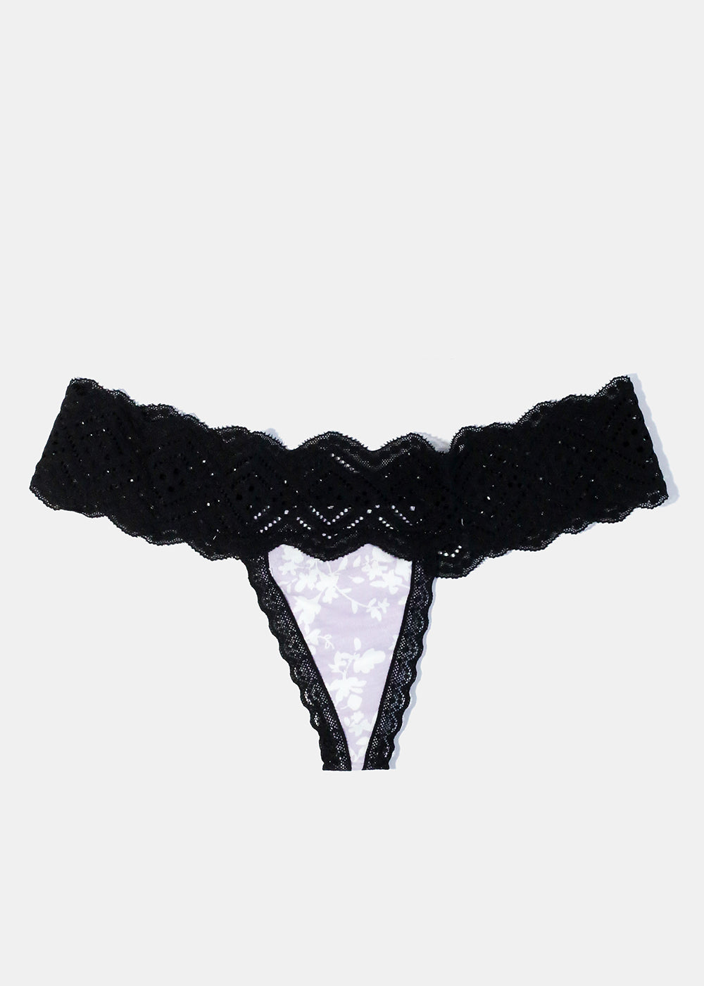 Lilac Black Lace Trim Thong