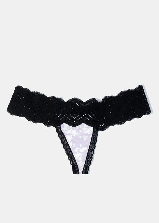 Lilac Black Lace Trim Thong