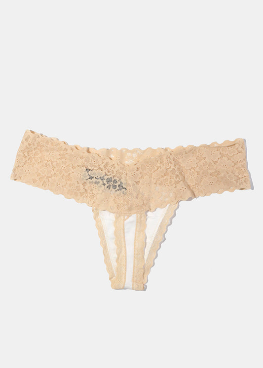 Beige Lace Thong