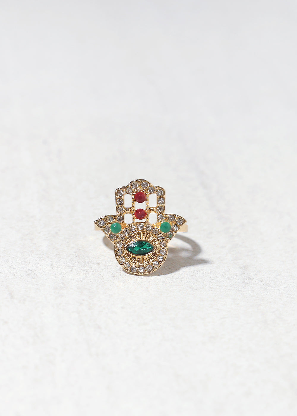 Rhinestone Hamsa Hand Ring