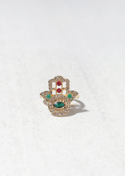 Rhinestone Hamsa Hand Ring