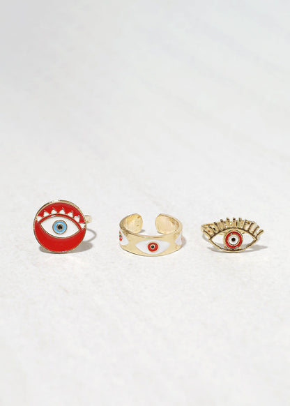 3 Piece Evil Eye Ring Set