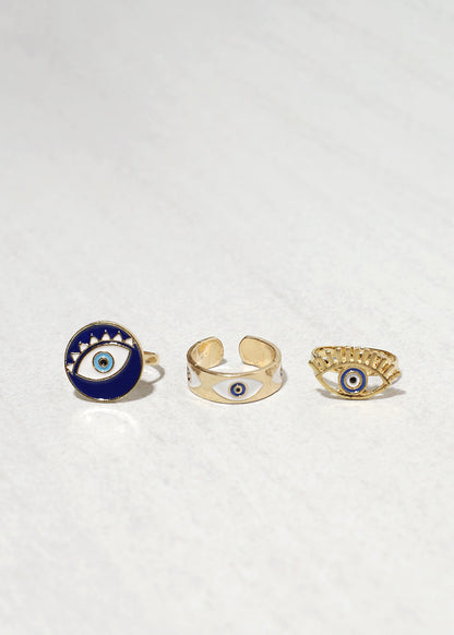 3 Piece Evil Eye Ring Set