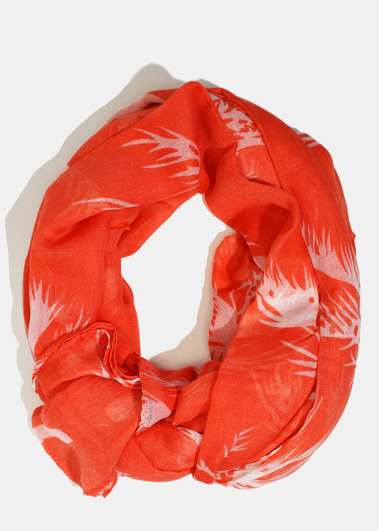 A+ Coral Palm Tree Print Lightweight Scarf