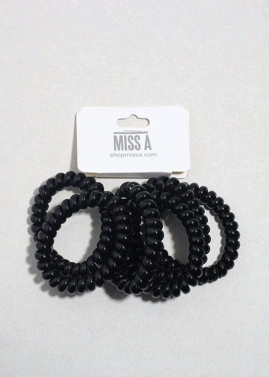 Black Spiral Hair Ties - 6 Pack