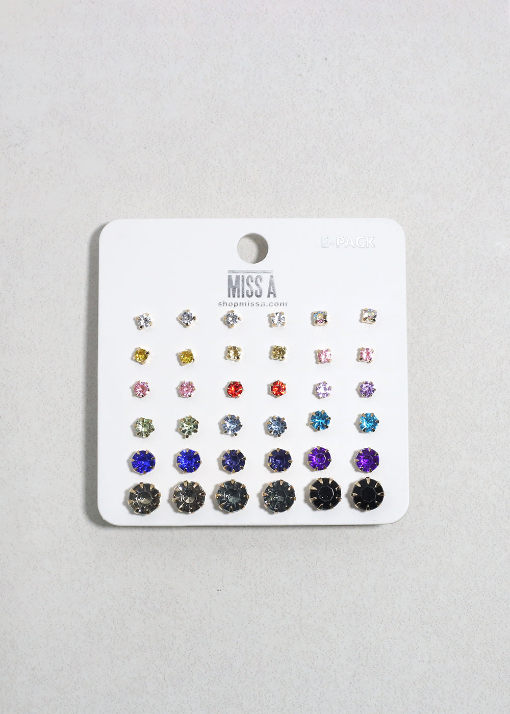 Multi-Color Rhinestone Stud Earring Pack - Gold
