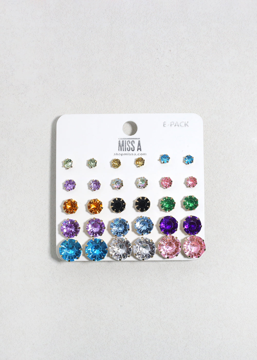 Multi-Color Rhinestone Stud Earring Pack - Gold